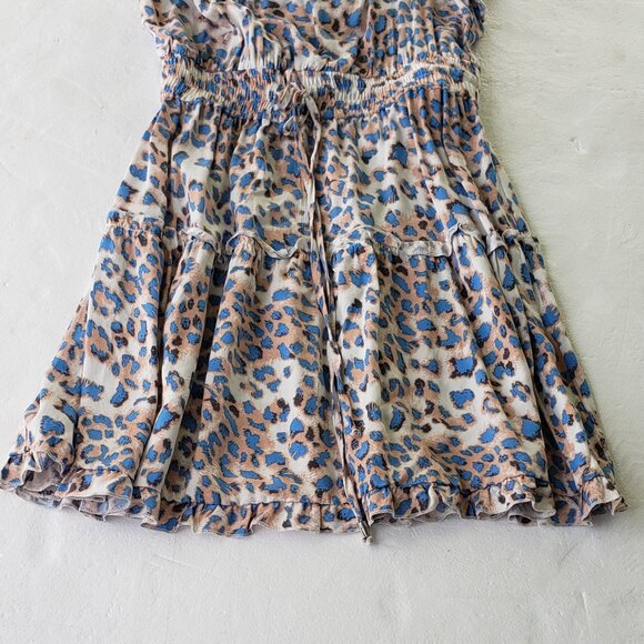Strapless sun dress with a blue and tan animal print  Size Small - Picture 5 of 8